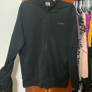 Men’s size large, gently worn all black 3 stripe track jacket. Fits as Womens XL